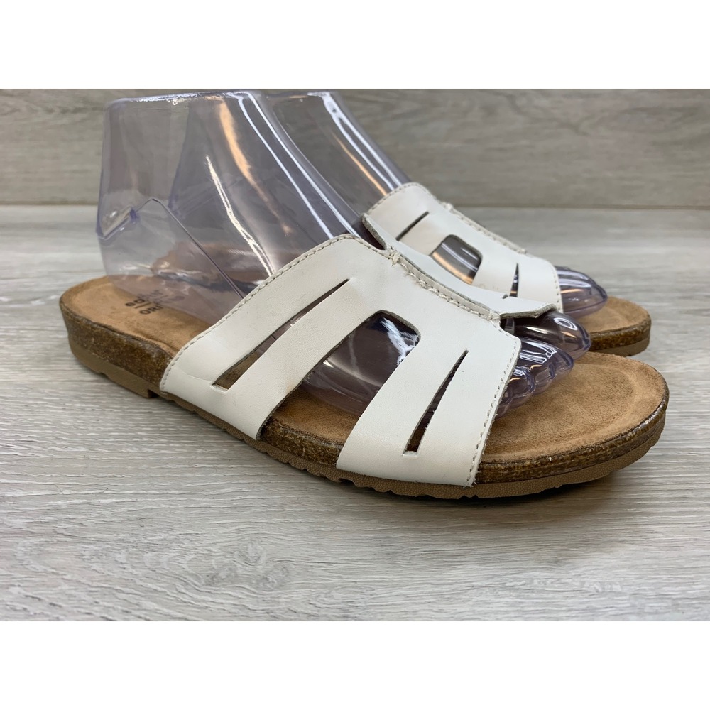 Earth Origins Lyndon Leah White Leather Slide Sandals Women's 7.5 Comfort Shoes